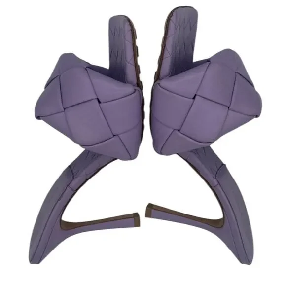 New Bottega Veneta Lido Heeled Leather Square Toe Sandals EU 39/ US 9 Lavender - Picture 7 of 9
